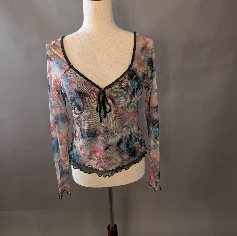 Willow and Root Floral Mesh Layered Crop Top